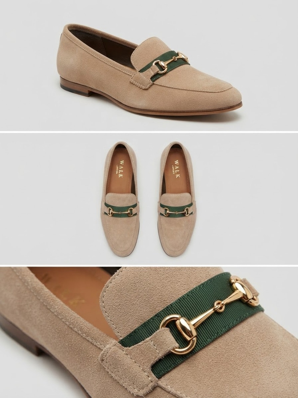 Walk London Capri Trim Loafers in Stone/Flax Suede
